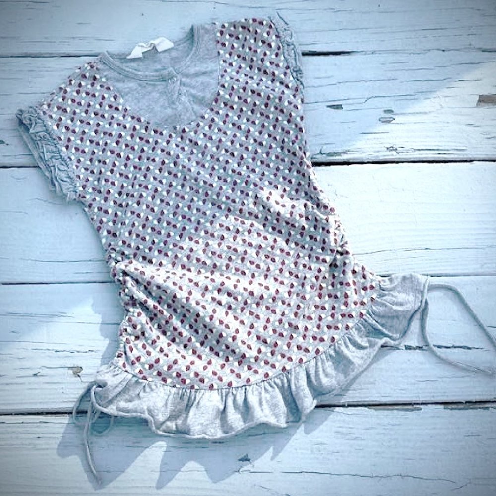 PAPER WINGS Organic Grey Heart Drawstring Tee Shirt Top Size 4 NWOT
